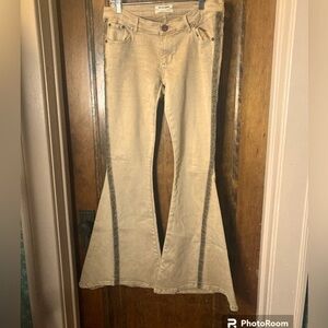 Unique light brown flare jeans with embroidery down each side, sz 30